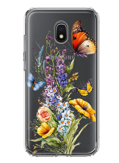 Samsung Galaxy J3 Express/Prime 3/Amp Prime 3 Yellow Purple Spring Flowers Butterflies Floral Hybrid Protective Phone Case Cover