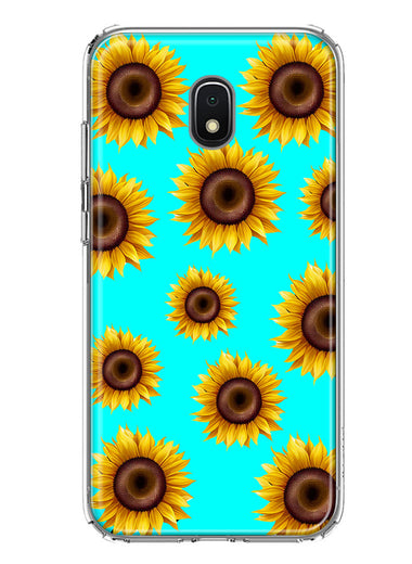 Samsung Galaxy J3 Express/Prime 3/Amp Prime 3 Yellow Sunflowers Polkadot on Turquoise Teal Double Layer Phone Case Cover