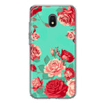 Samsung Galaxy J3 Express/Prime 3/Amp Prime 3 Turquoise Teal Vintage Pastel Pink Red Roses Double Layer Phone Case Cover