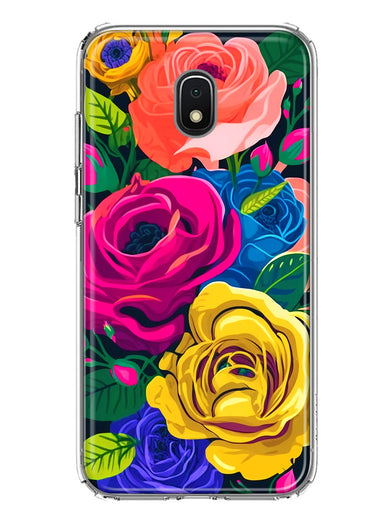Samsung Galaxy J3 Express/Prime 3/Amp Prime 3 Vintage Pastel Abstract Colorful Pink Yellow Blue Roses Double Layer Phone Case Cover