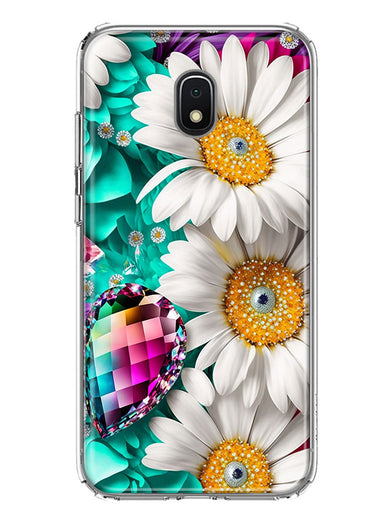 Samsung Galaxy J7 (2018) Star/Crown/Aura Colorful Crystal White Daisies Rainbow Gems Teal Double Layer Phone Case Cover