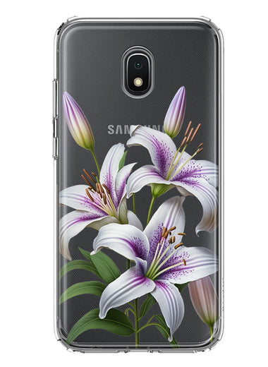 Samsung Galaxy J3 Express/Prime 3/Amp Prime 3 White Lavender Lily Purple Flowers Floral Hybrid Protective Phone Case Cover