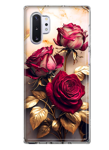 Samsung Galaxy Note 10 Plus Romantic Elegant Gold Marble Red Roses Double Layer Phone Case Cover