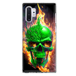 Samsung Galaxy Note 10 Green Flaming Skull Burning Fire Double Layer Phone Case Cover