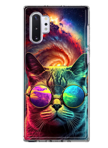 Samsung Galaxy Note 10 Plus Neon Rainbow Galaxy Cat Hybrid Protective Phone Case Cover