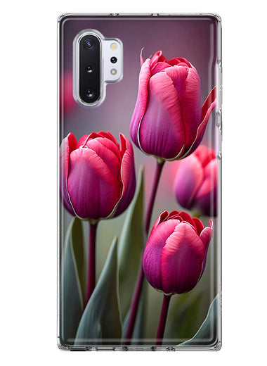 Samsung Galaxy Note 10 Plus Pink Tulip Flowers Floral Hybrid Protective Phone Case Cover
