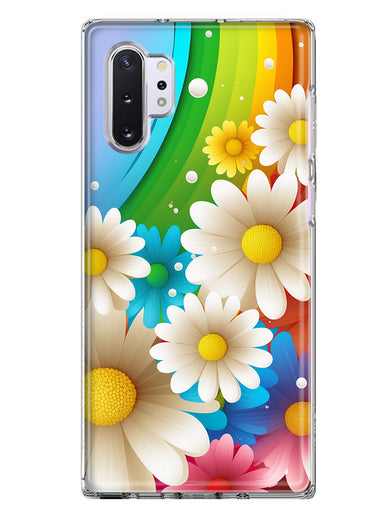 Samsung Galaxy Note 10 Plus Colorful Rainbow Daisies Blue Pink White Green Double Layer Phone Case Cover