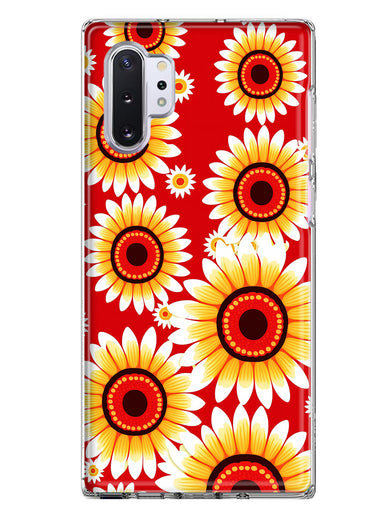 Samsung Galaxy Note 10 Plus Yellow Sunflowers Polkadot on Red Double Layer Phone Case Cover