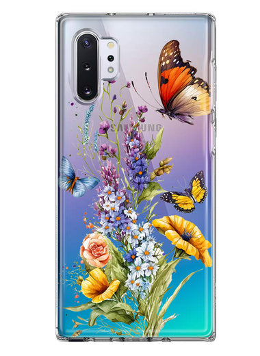 Samsung Galaxy Note 10 Plus Yellow Purple Spring Flowers Butterflies Floral Hybrid Protective Phone Case Cover