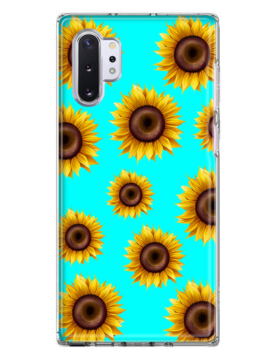 Samsung Galaxy Note 10 Plus Yellow Sunflowers Polkadot on Turquoise Teal Double Layer Phone Case Cover
