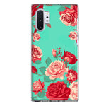 Samsung Galaxy Note 10 Turquoise Teal Vintage Pastel Pink Red Roses Double Layer Phone Case Cover