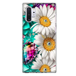 Samsung Galaxy Note 10 Colorful Crystal White Daisies Rainbow Gems Teal Double Layer Phone Case Cover