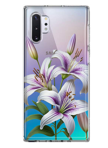 Samsung Galaxy Note 10 Plus White Lavender Lily Purple Flowers Floral Hybrid Protective Phone Case Cover