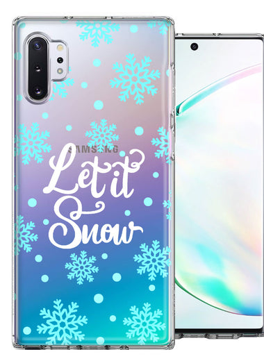 Samsung Galaxy Note 10 Plus Christmas Holiday Let It Snow Winter Blue Snowflakes Design Double Layer Phone Case Cover