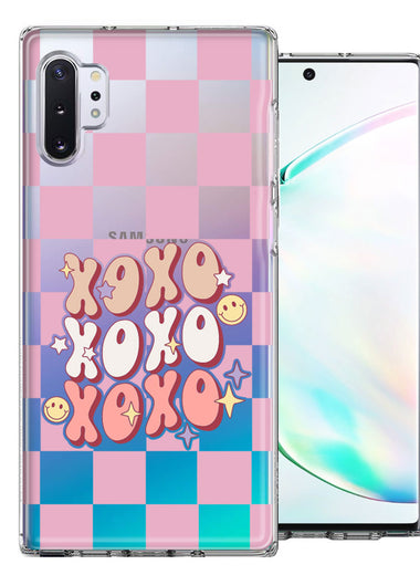 Samsung Galaxy Note 10 Plus Retro Pink Checkered XOXO Vintage 70s Style Hippie Valentine Love Double Layer Phone Case Cover
