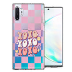 Samsung Galaxy Note 10 Plus Retro Pink Checkered XOXO Vintage 70s Style Hippie Valentine Love Double Layer Phone Case Cover