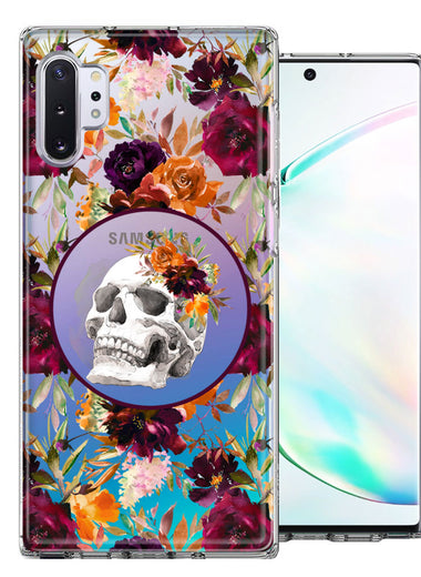 Samsung Galaxy Note 10 Plus Romance Is Dead Valentines Day Halloween Skull Floral Autumn Flowers Double Layer Phone Case Cover