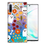 Samsung Galaxy Note 10 Spooky Season Fall Autumn Flowers Ghosts Skulls Halloween Double Layer Phone Case Cover