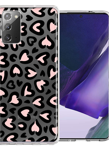 Samsung Galaxy Note 20 Cute Pink Leopard Print Hearts Valentines Day Love Double Layer Phone Case Cover