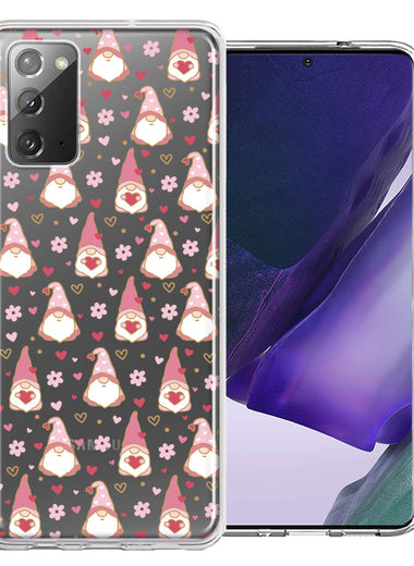 Samsung Galaxy Note 20 Pink Blush Valentines Day Flower Hearts Gnome Characters Cute Double Layer Phone Case Cover
