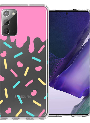 Samsung Galaxy Note 20 Pink Drip Frosting Cute Heart Sprinkles Kawaii Cake Design Double Layer Phone Case Cover