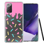 Samsung Galaxy Note 20 Pink Drip Frosting Cute Heart Sprinkles Kawaii Cake Design Double Layer Phone Case Cover