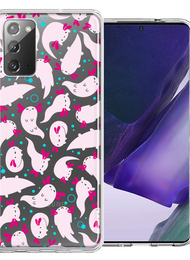 Samsung Galaxy Note 20 Pink Happy Swimming Axolotls Polka Dots Double Layer Phone Case Cover