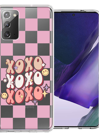 Samsung Galaxy Note 20 Retro Pink Checkered XOXO Vintage 70s Style Hippie Valentine Love Double Layer Phone Case Cover