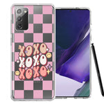 Samsung Galaxy Note 20 Retro Pink Checkered XOXO Vintage 70s Style Hippie Valentine Love Double Layer Phone Case Cover