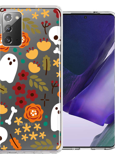Samsung Galaxy Note 20 Spooky Season Fall Autumn Flowers Ghosts Skulls Halloween Double Layer Phone Case Cover