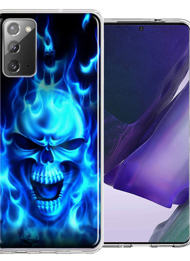 Samsung Galaxy Note 20 Blue Flaming Skull Double Layer Phone Case Cover