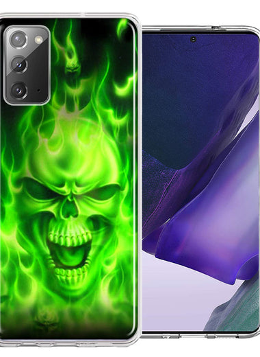 Samsung Galaxy Note 20 Green Flaming Skull Double Layer Phone Case Cover