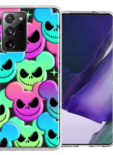 Samsung Galaxy Note 20 Ultra Bright Rainbow Nightmare Skulls Spooky Season Halloween Design Double Layer Phone Case Cover