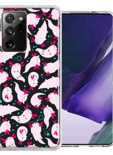 Samsung Galaxy Note 20 Ultra Pink Happy Swimming Axolotls Polka Dots Double Layer Phone Case Cover