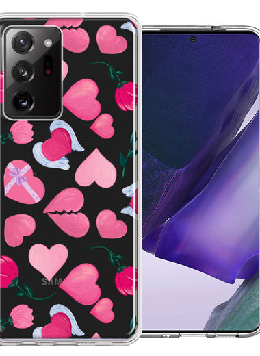 Samsung Galaxy Note 20 Ultra Pretty Valentines Day Hearts Chocolate Candy Angel Flowers Double Layer Phone Case Cover
