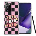 Samsung Galaxy Note 20 Ultra Retro Pink Checkered XOXO Vintage 70s Style Hippie Valentine Love Double Layer Phone Case Cover