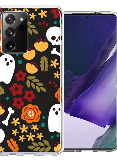Samsung Galaxy Note 20 Ultra Spooky Season Fall Autumn Flowers Ghosts Skulls Halloween Double Layer Phone Case Cover