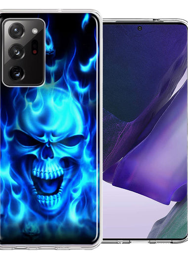 Samsung Galaxy Note 20 Ultra Blue Flaming Skull Double Layer Phone Case Cover