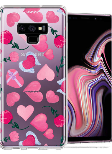 Samsung Galaxy Note 9 Pretty Valentines Day Hearts Chocolate Candy Angel Flowers Double Layer Phone Case Cover