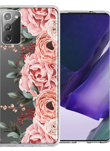 For Samsung Galaxy Note 20 Blush Pink Peach Spring Flowers Peony Rose Phone Case Cover