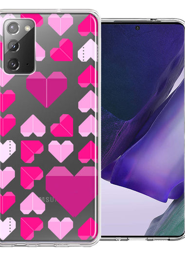 Samsung Galaxy Note 20 Pink Purple Origami Valentine's Day Polkadot Hearts Design Double Layer Phone Case Cover