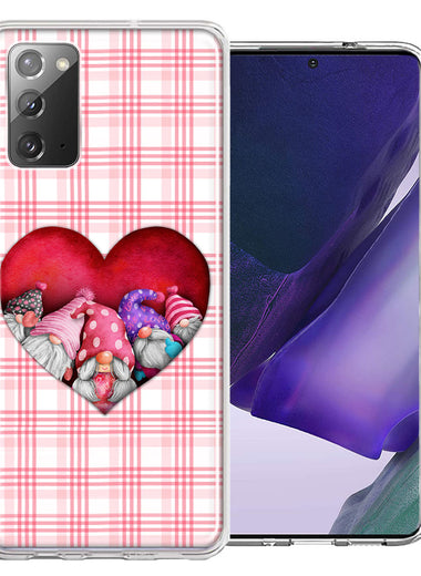 Samsung Galaxy Note 20 Valentine's Day Garden Gnomes Heart Love Pink Plaid Double Layer Phone Case Cover