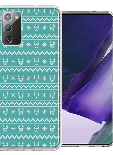 Samsung Galaxy Note 20 Teal Christmas Reindeer Pattern Design Double Layer Phone Case Cover