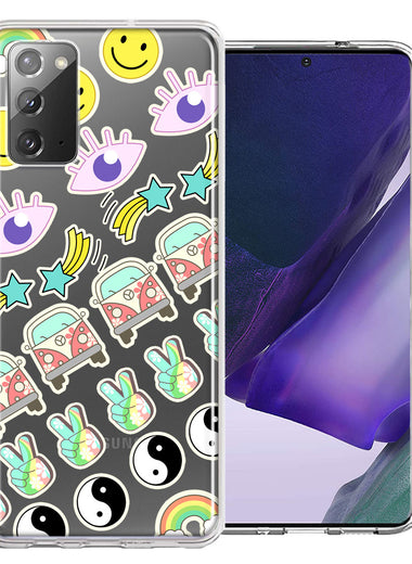Samsung Galaxy Note 20 70's Yin Yang Hippie Happy Peace Stars Design Double Layer Phone Case Cover