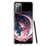 Samsung Galaxy Note 20 Kawaii Manga Pink Cherry Blossom Dreaming Moon Girl Hybrid Protective Phone Case Cover
