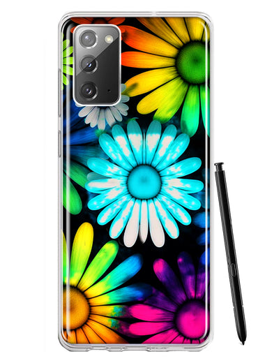 Samsung Galaxy Note 20 Neon Rainbow Daisy Glow Colorful Daisies Baby Blue Pink Yellow White Double Layer Phone Case Cover