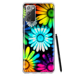 Samsung Galaxy Note 20 Neon Rainbow Daisy Glow Colorful Daisies Baby Blue Pink Yellow White Double Layer Phone Case Cover
