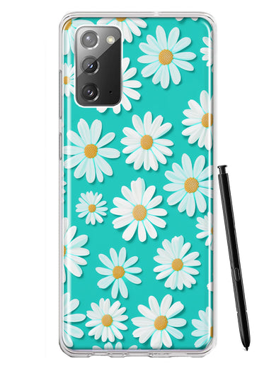 Samsung Galaxy Note 20 Turquoise Teal White Daisies Cute Daisy Polka Dots Double Layer Phone Case Cover