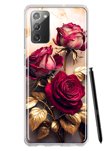 Samsung Galaxy Note 20 Romantic Elegant Gold Marble Red Roses Double Layer Phone Case Cover