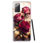 Samsung Galaxy Note 20 Romantic Elegant Gold Marble Red Roses Double Layer Phone Case Cover